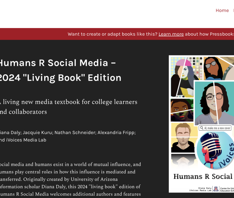 homepage for open textbook Humans R Social Media